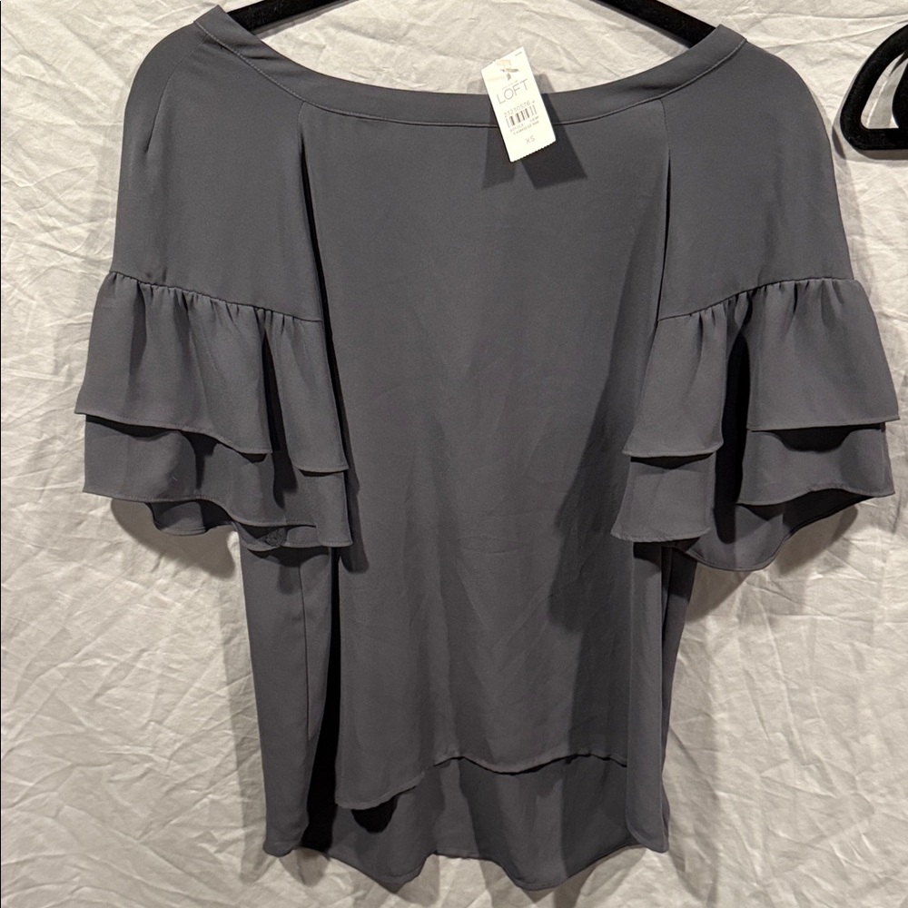 LOFT Slate Ruffle Sleeve Blouse